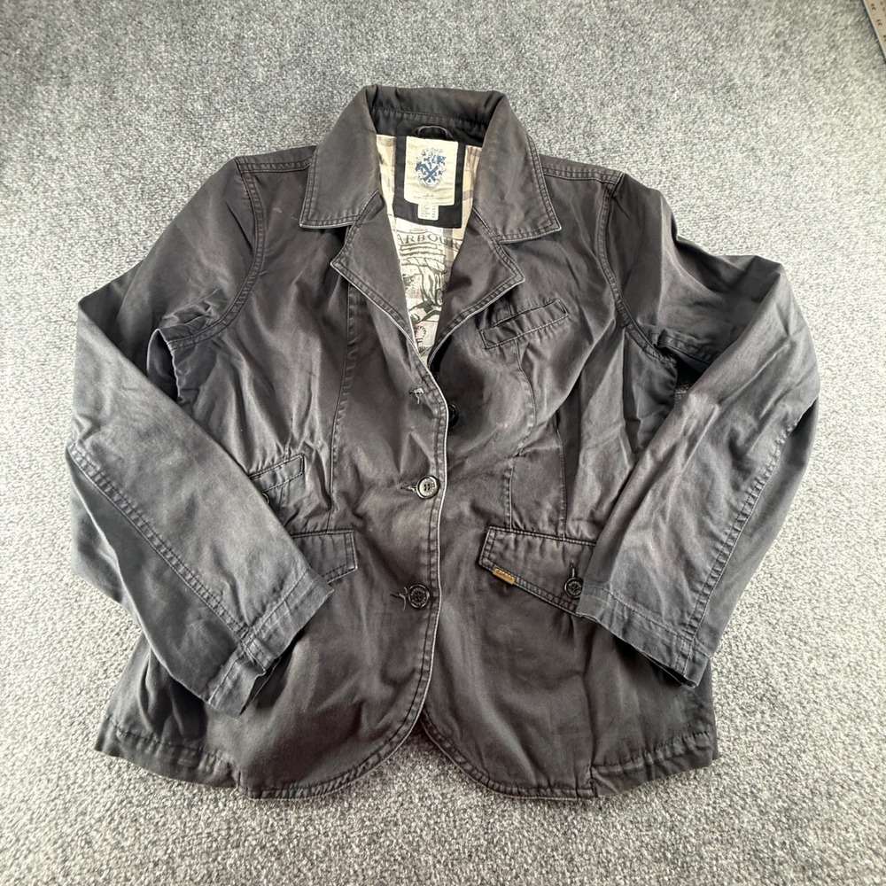 Barbour Authentic Charcoal Grey Cotton Utility Blazer Jacket Womens US 14 UK 18